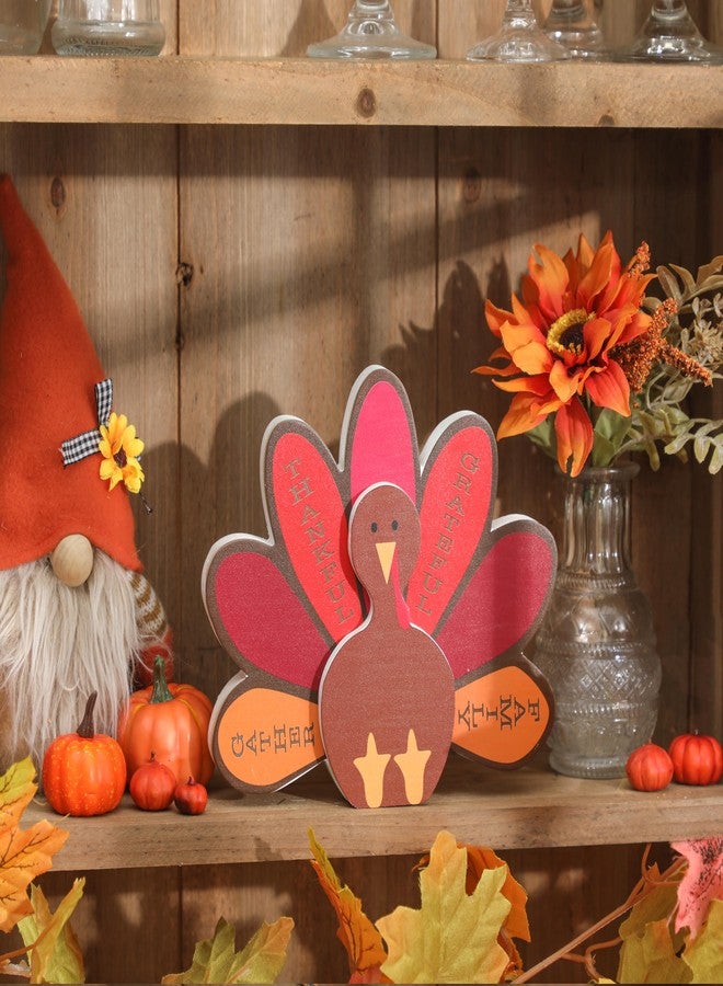 NEWLIGHTURE Thanksgiving Turkey Decoration Wooden Turkey Tabletop Decor Thanksgiving Standing Turkey with 'Thankful' Sign for Home Kitchen Office Fall Harvest Festival Decoration - Image 5